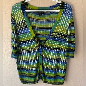 Worthington Retro Fall Green Blue Button Down V-Neck Cardigan Size XL